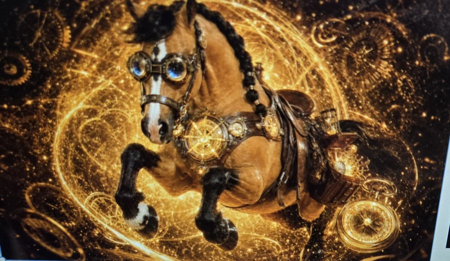 Ally · Time Traveling HIS-Story Horse · steampunk render in time-jump with goggles